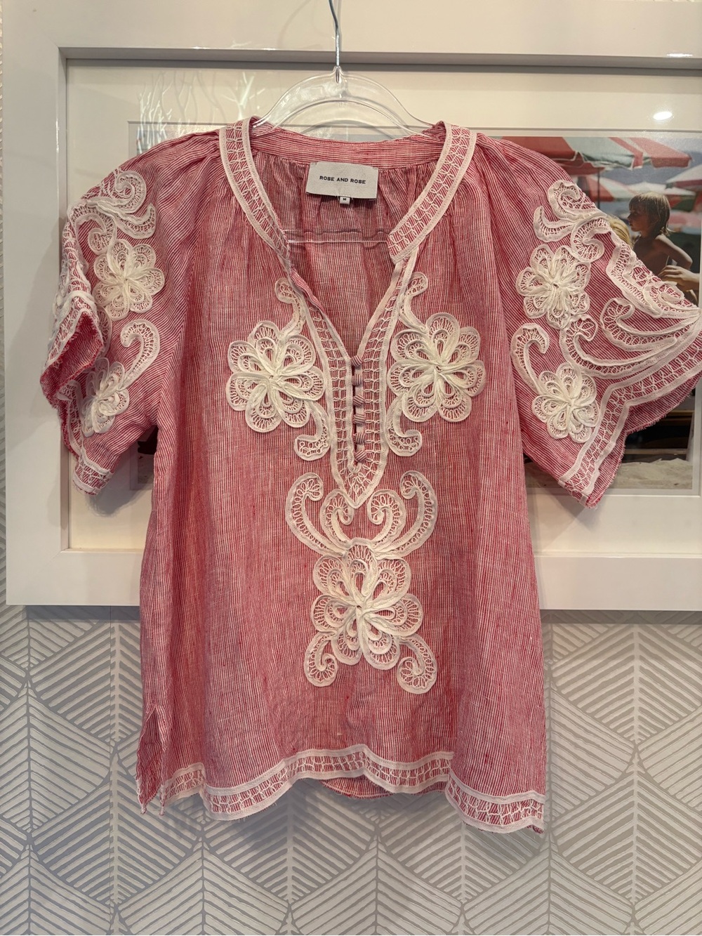 Pink Embroidered V-Neck Tunic